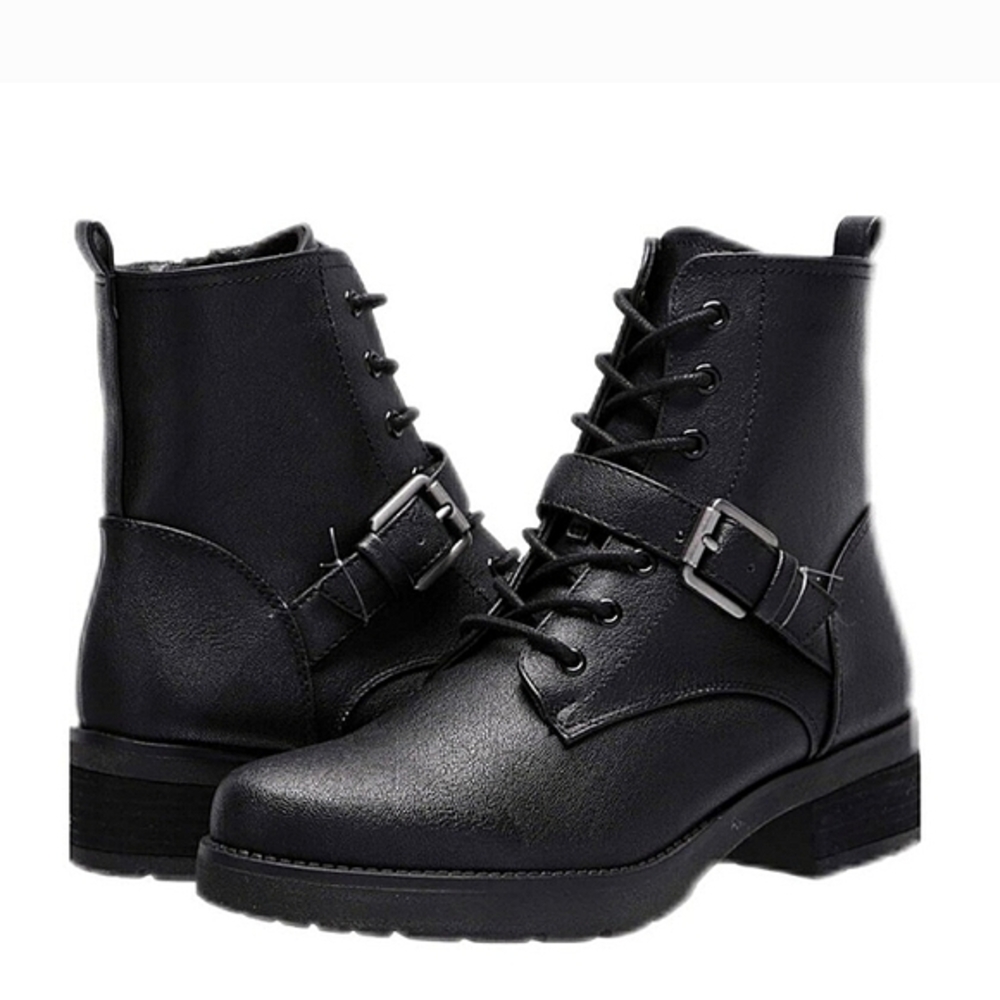 New w/Box Soul By Naturalizer Quaid Faux Leather Buckled Lace-Up Lug Sole Boots